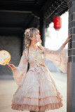 Fantastic Wind -Blooming Flower- Qi Lolita Off Shoulder Sleeves OP Dress(Normal Waist Version)