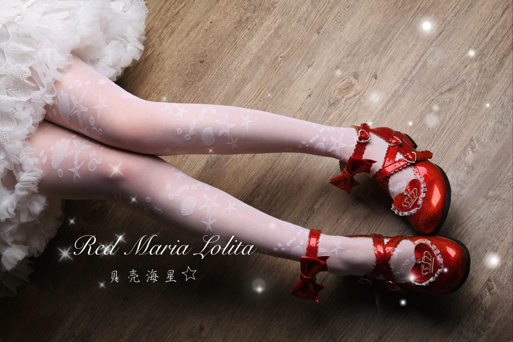 Red Maria Velvet Cross Printed Lolita Tights