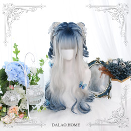 Dalao -Ice Melody- Curly Blue and White Long Lolita Wig