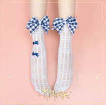 Yidhra - Over Ankle Loliita Net Socks with Checked Bow for Summer