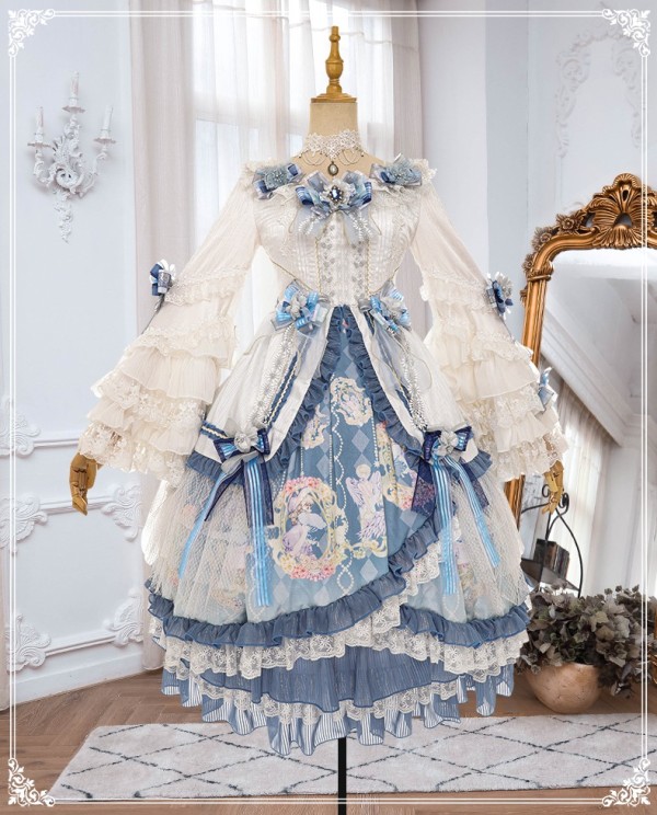 Yinluofu - Fantastic Classic Princess Lolita OP Dress and Accessories Set