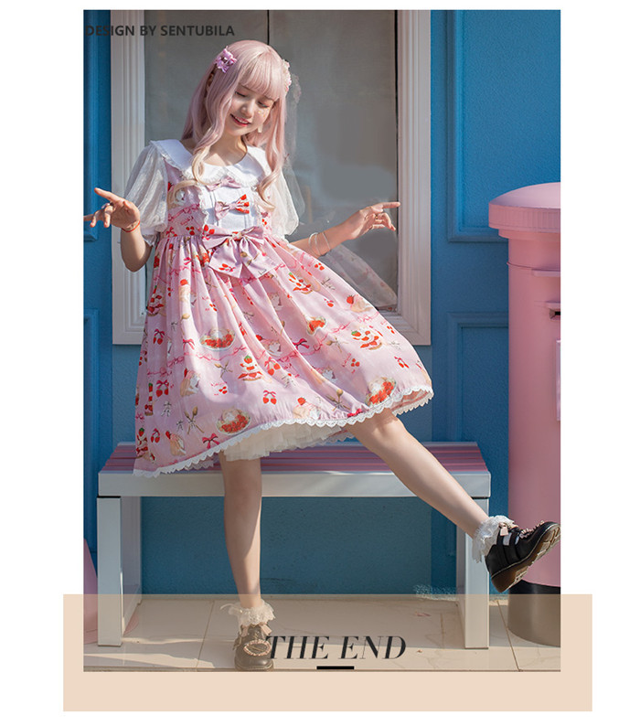 Us 43 99 Strawberry And Cat Sweet Lolita Op Dress M Lolitaknot Com