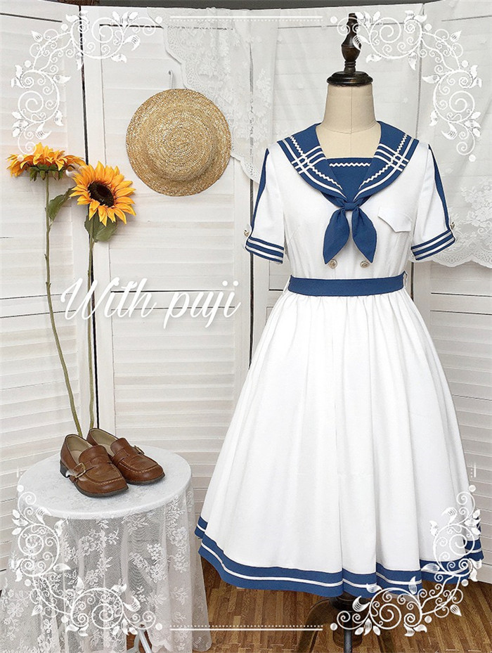 Us 39 99 Withpuji The Sea Wind Sailor Lolita Op Dress M Lolitaknot Com