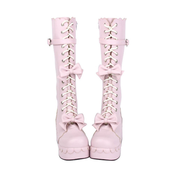 Angelic Imprint - Round Toe Sweet Platform Lolita Boots with Bows