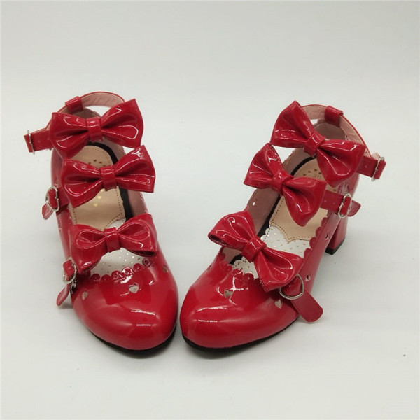 Antaina - Sweet Princess Round Toe Chunky Heel Lolita Shoes with Bows