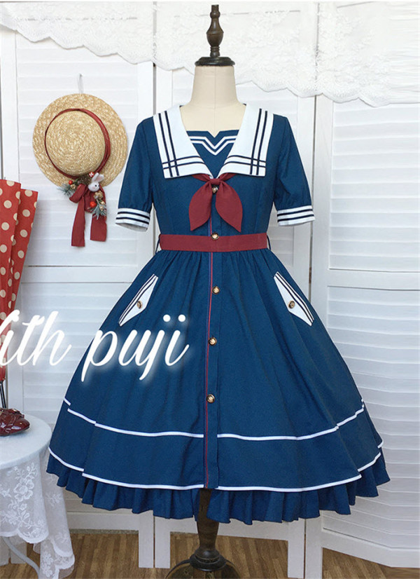 Withpuji -Sunny Day- Sailor Casual Lolita OP Dress