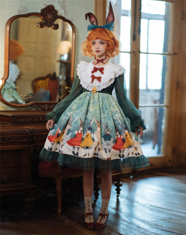 Unideer -Rabbit Kingdom- Sweet Long Sleeve Lolita OP Dress