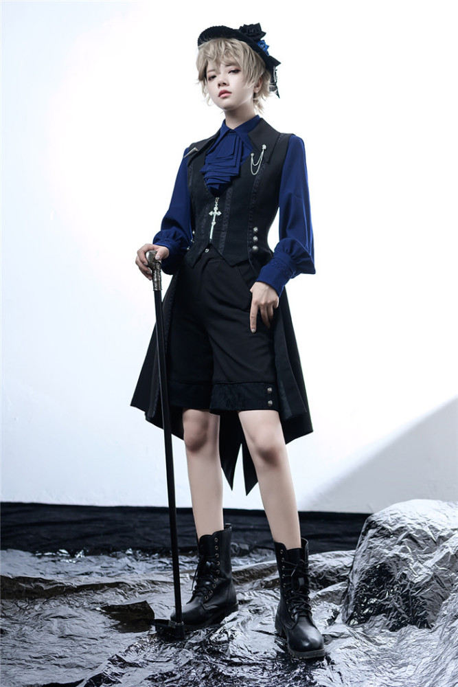 US$ 22.99 - Princess Chronicles -Black and Blue- Ouji Lolita Long Vest and  Shorts - m.lolitaknot.com