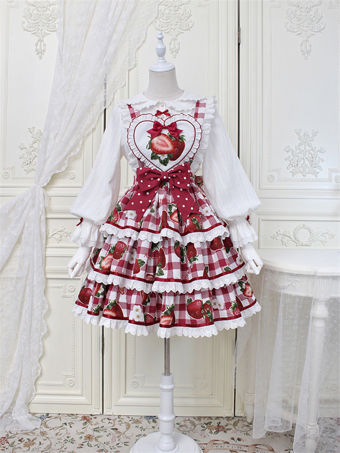 US$ 44.99 - Alice Girl -Strawberry- Sweet Lolita Salopettes -  m.lolitaknot.com