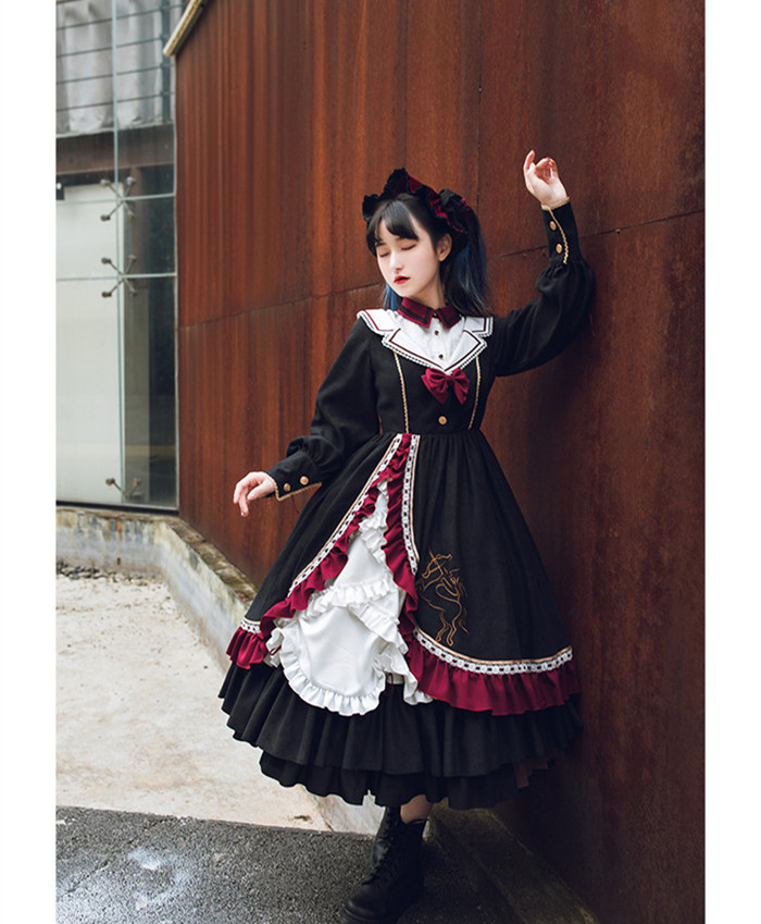 navy blue dress for baby girl Winter Classic Lolita OP Dress, Front Opening main image 0
