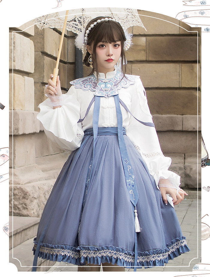 US$ 83.99 - Chirp in the Night Qi Lolita Blouse and Skirt Set -  m.lolitaknot.com