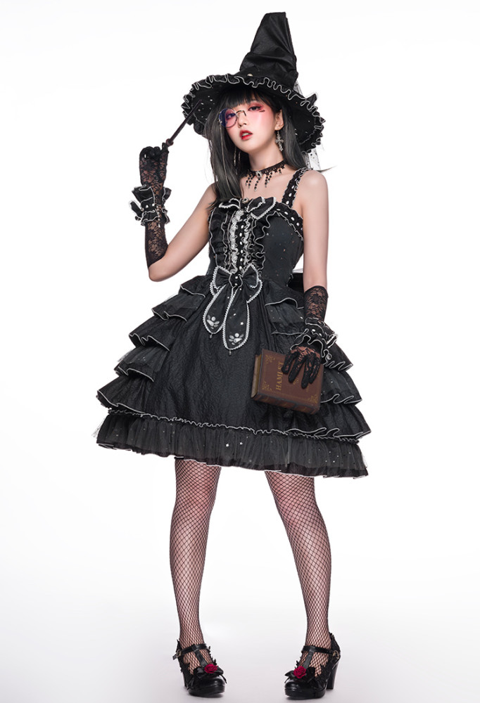 slim fit dress slacks Off-Shoulder Black Ruffled Lace-Up Slouchy Goth Dress