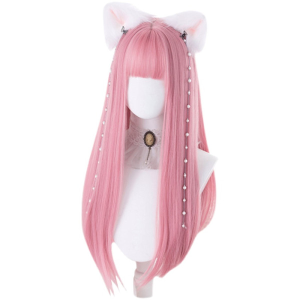 Heng Ji - 69cm Long Straight Dark Pink Lolita Wig