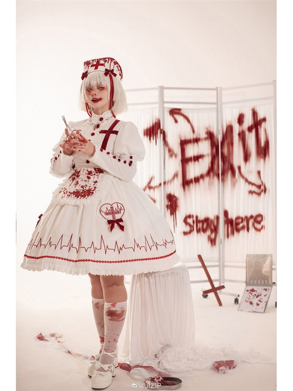 CatHighness - Scarlet Cross- Halloween Gothic Nurse Lolita OP Dress