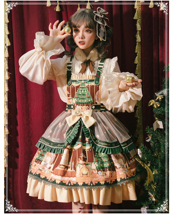 Yinluofu -Christmas Story- Sweet Lolita Salopettes Full Set