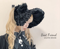 Lilith House -Best Friends- Classic Vintage Lolita Bonnet and Big Hairclip