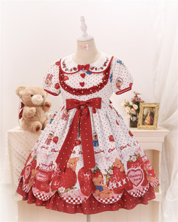 To Alice -Bear Strawberry Candy- Sweet Lolita OP Dress