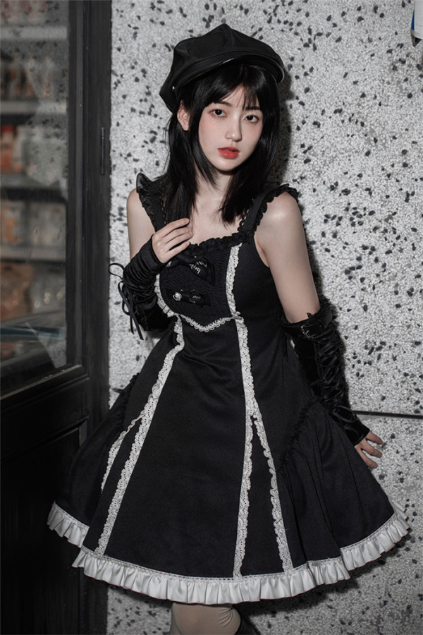 Withpuji -Dark Night- Ouji Gothic Military Lolita JSK with Corset Skirt and Necklace