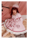 Cross Hospital Gothic Nurse Lolita OP Dress with Nurse Hat and Hairclips Full Set