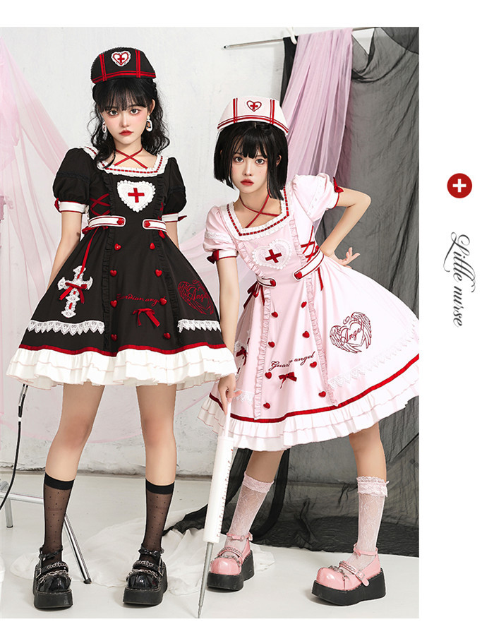 US$ 81.99 - Cross Hospital Gothic Nurse Lolita OP Dress with Nurse Hat and  Hairclips Full Set - m.lolitaknot.com