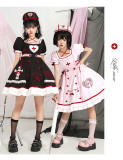 Cross Hospital Gothic Nurse Lolita OP Dress with Nurse Hat and Hairclips Full Set