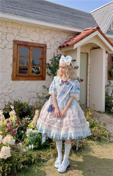 Withpuji -Bear Idol- Sweet Sailor Collar Lolita OP Dress Full Set
