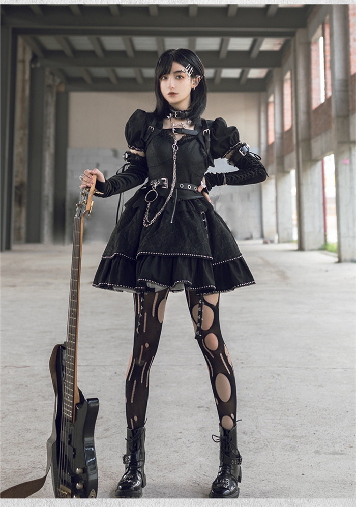 US$ 74.99 - Withpuji -Letter and Poem- Punk Lolita JSK Dress Set -  m.lolitaknot.com