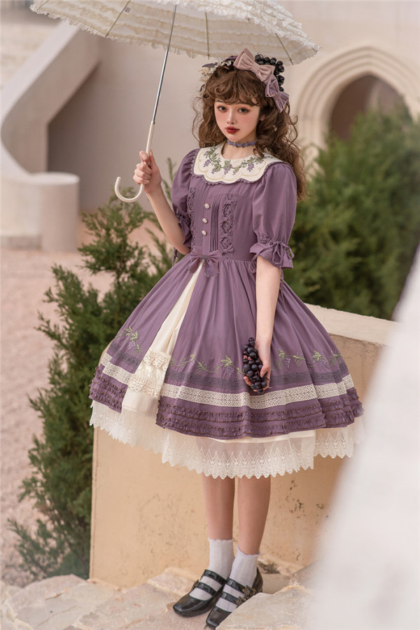 Purple Grape - Classic Vintage Embroidery Lolita OP Dress