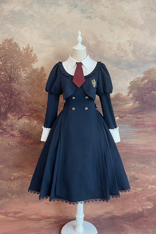 Alice Girl -Greekn College- Classic Long Sleeve Lolita OP Dress Full Set