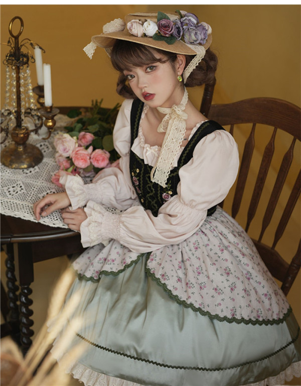 Withpuji -Heidi's Dream- Classic Embroidery Countryside Print Lolita JSK