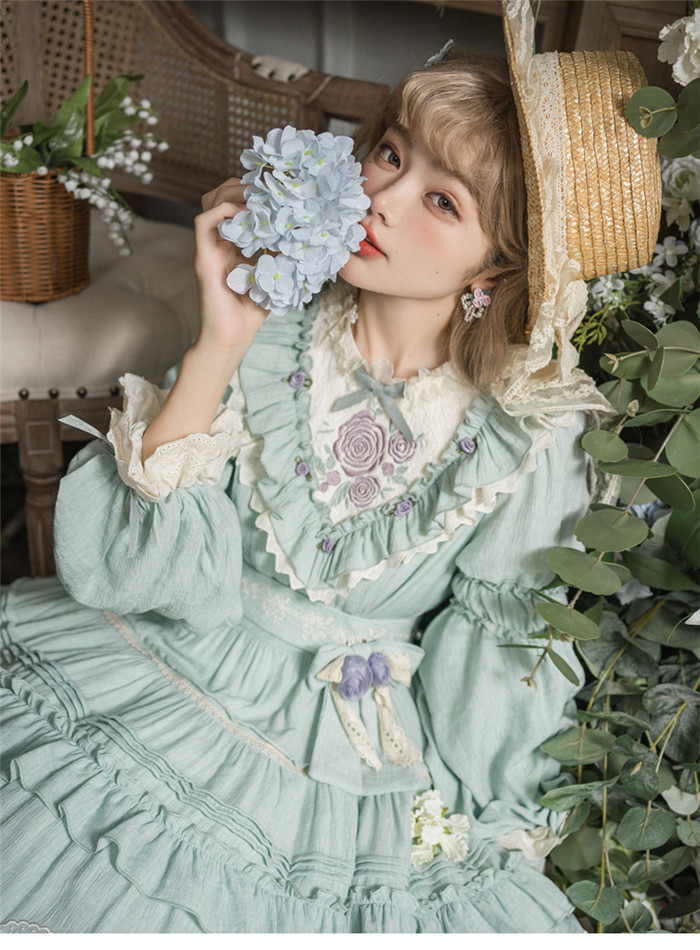 US$ 69.99 - Annie Parcel - Bramble Rose- Sweet Classic Countryside  Embroidery Lolita OP Dress