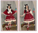 Panda and Little Red Riding Christmas Sweet Lolita OP and Wool Cape for Winter