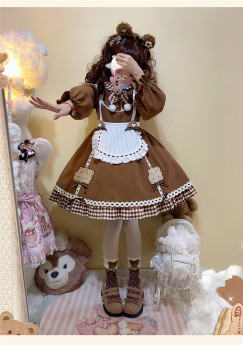 Teddy Bear Christmas Sweet Cute Long Sleeves Lolita OP Full Set