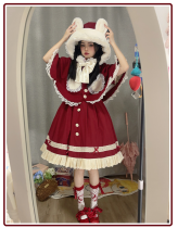 Panda and Little Red Riding Christmas Sweet Lolita OP and Wool Cape for Winter