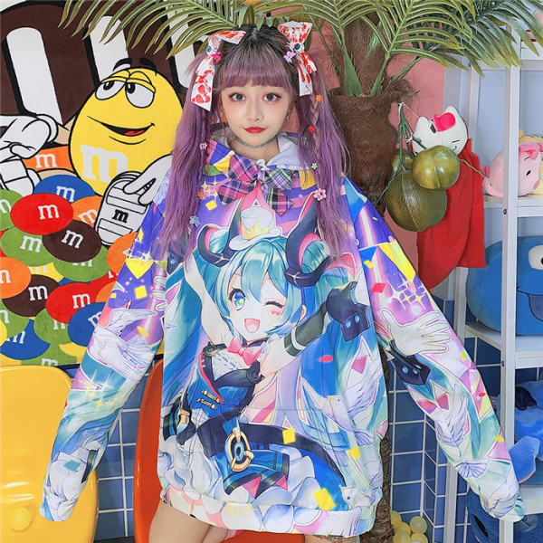 Kawaii Harajuku Cartoon Print Long Sleeve Hoodie for Autumn