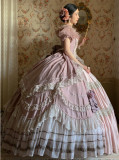 Toothcat -The Moon Over Rambling Rose- Classic Rococo Tea Party Flower Wedding Lolita OP Dress Set