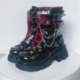 Fairy Godmother - Round Toe Chunky Heel Platform Skeleton Chain Gothic Punk Lolita Boots
