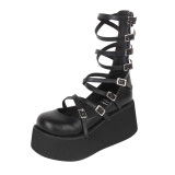 Angelic Imprint - Black Sky High Heel Round Toe Buckle Punk Lolita Platform Sandals with Zipper Back