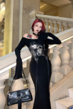 The Galaxy - Alt Street Gothic Punk Boat Neck Long Dress and Corset