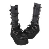 Angelic Imprint - Black Sky High Heel Round Toe Buckle Punk Lolita Platform Sandals with Zipper Back