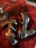 Gothic Punk Square Toe Chunky Heel Cross Skeleton Lolita Platform Shoes