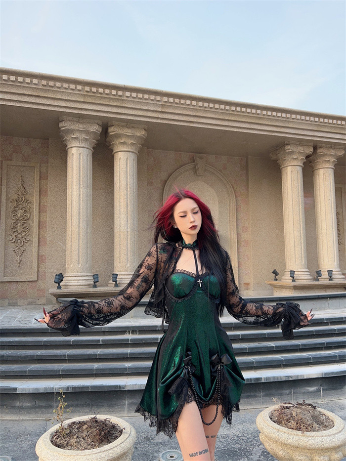 US$ 17.99 - Fairy Ghost Princess - Alt Street Punk Halter Dress and Lace  Bolero - m.lolitaknot.com