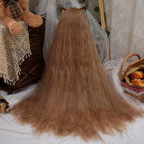 Yuchashui - 120cm Long Flax Brown Corn Perm Curly Wavy Lolita Wig