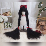 Yuchashui - 120cm Long Black Fluffy Corn Perm Lolita Wig