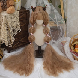 Yuchashui - 120cm Long Flax Brown Corn Perm Curly Wavy Lolita Wig