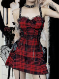 Alt Street Punk Red and Black Check Slip Dress