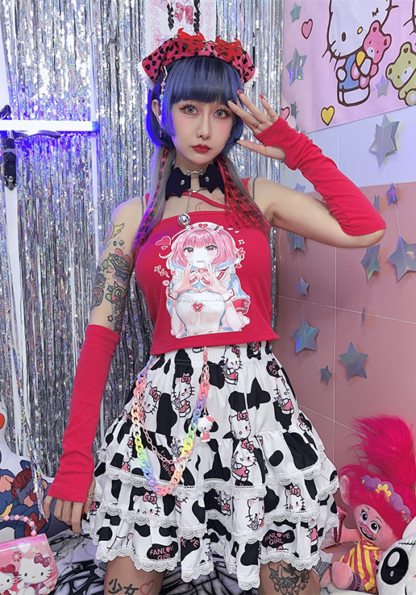 Cute Kawaii Harajuku Layer Cupcake Cartoon Printed Skirt