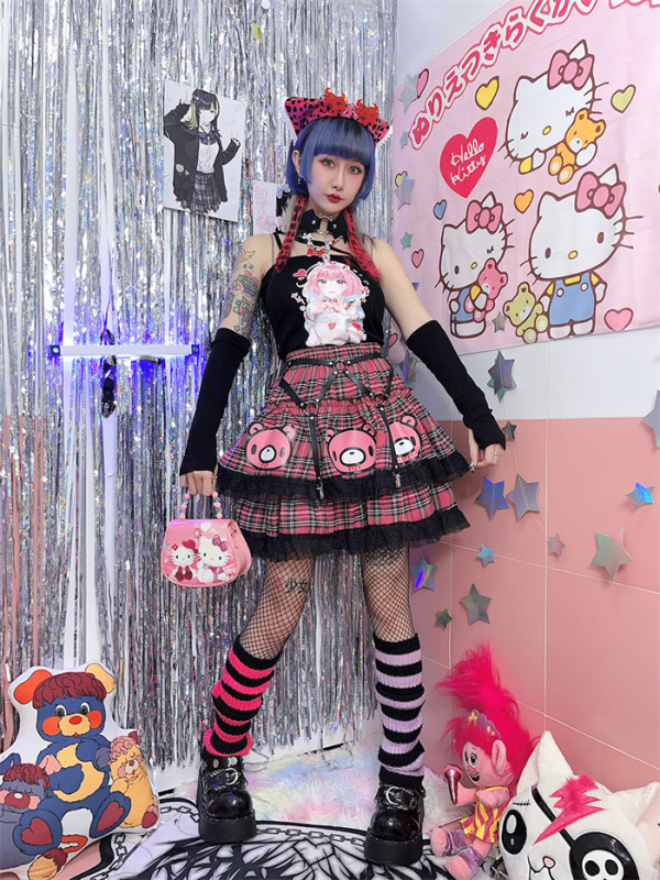 Cute Kawaii Harajuku Layer Cupcake Cartoon Printed Skirt with Waistband