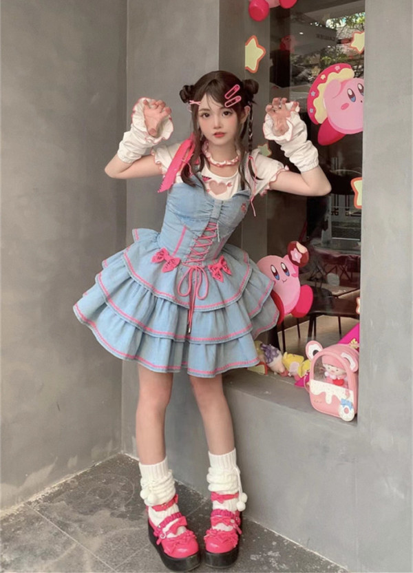 Sweet Kawaii Harajuku Y2K Cat Ear Slip Dress and Blouse