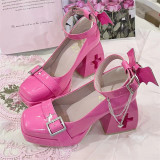 Punk Square Toe Chunky Heel Cross Hollow Out Lolita Platform Shoes with Wings